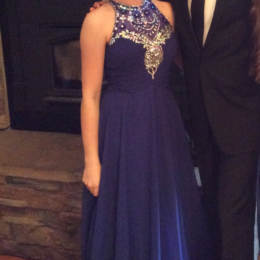 Royal Blue Sparkle High Neck Formal Prom Dress